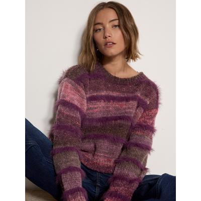 Strickpullover APRICOT "Strickpullover aus mittelschwerem Strick", Damen, Gr. 8, lila, Strick, , Modisch, normal normal, Rundhals, Pullover Strickpullover, mit Nadelstreifen