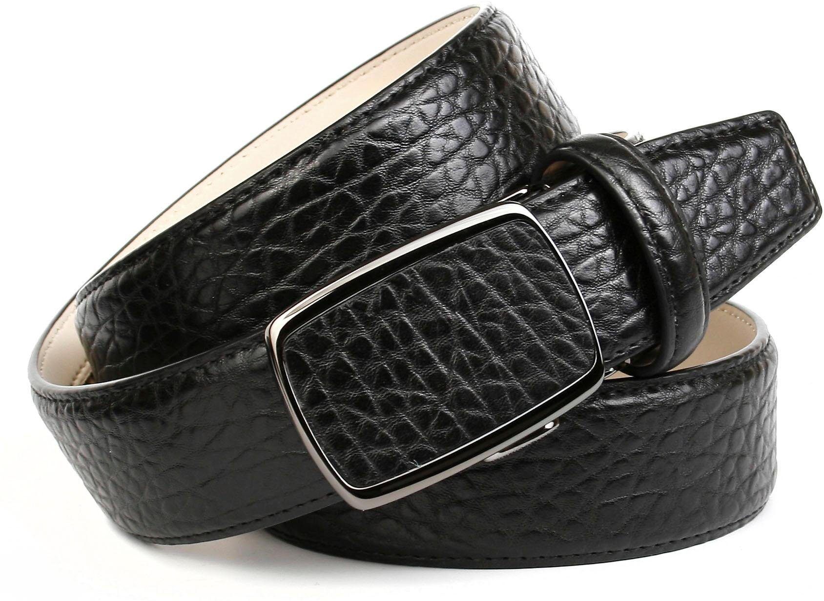 Ledergürtel ANTHONI CROWN, Herren, Gr. 85, schwarz, Leder, Gürtel Ledergürtel, mit Prägung in Walross-Optik schwarz 85