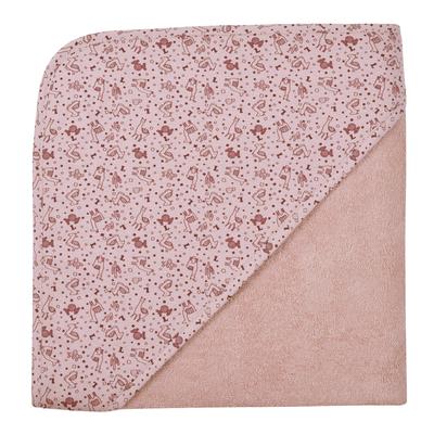 Kapuzenhandtuch WÖRNER "Lamas altrosa Kapuzenbadetuch 100/100", rosa (altrosa), B:100cm L:100cm, Frottee, Frottier, Handtücher, obere Lage der Kapuze aus bedrucktem Single-Jersey