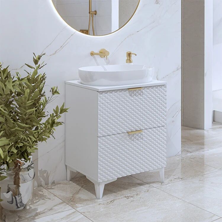 garneroarredamenti Mobile bagno a terra 61cm 2 cassetti bianco frontali decorati Konny