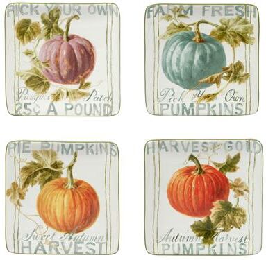 "Certified International Autumn Harvest Square Canape/Luncheon Plates, Set of 4 - 6"" x 6"" x 0.75"""
