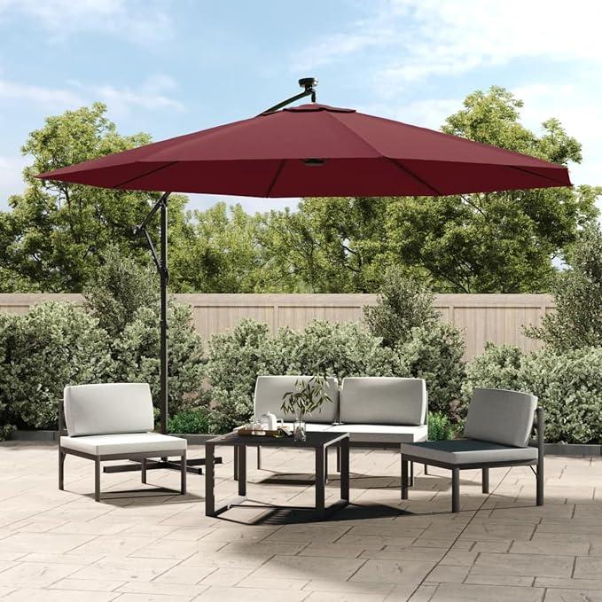 Ampelschirm, Ampelschirm mit LED-Leuchten, Bordeauxrot, 350 cm, Sonnenschirm, Sonnenschirm, Gartenschirm, Outdoor-Sonnenschirm, Strandschirm, Terrassenschirm Windschutz