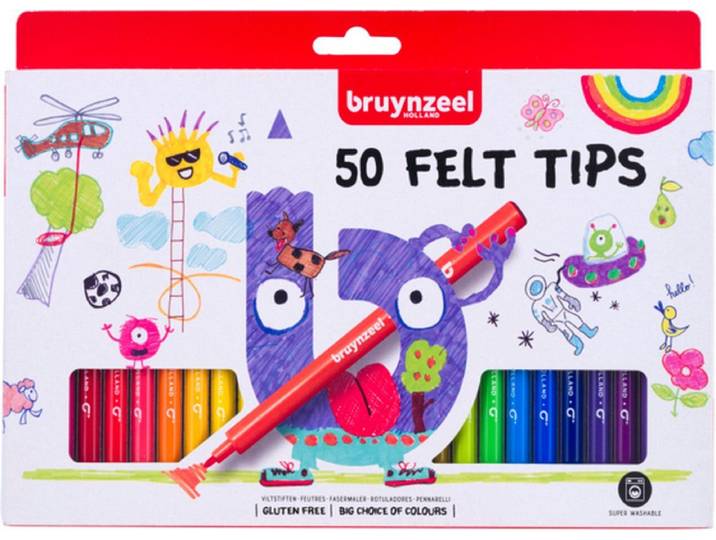 Bruynzeel Viltstiften set - 50 kleuren - Uitwasbaar - Waterbasis
