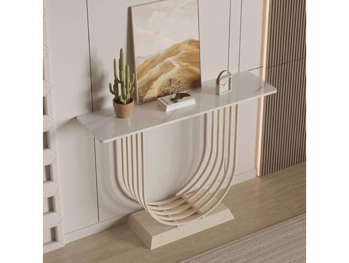 LEUBDIBR Moderner Konsolentisch mit Sinterstein‑Platte und Eisenrahmen Sinterstein‑Platte, moderner Eisenrahmen, vielfältige Größenauswahl(White Base,120 cm/47.2 in)