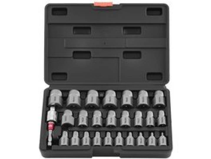 VEVOR Bolzenausdreherset 27-tlg. Schraubenausdreherset (Sechskant-Mehrzahn) mit Adaptern & Stabilem Aufbewahrungskoffer (Schwarz), Schraubenlöser aus Cr-Mo-Stahl zum Entfernen von Bolzen & Schrauben