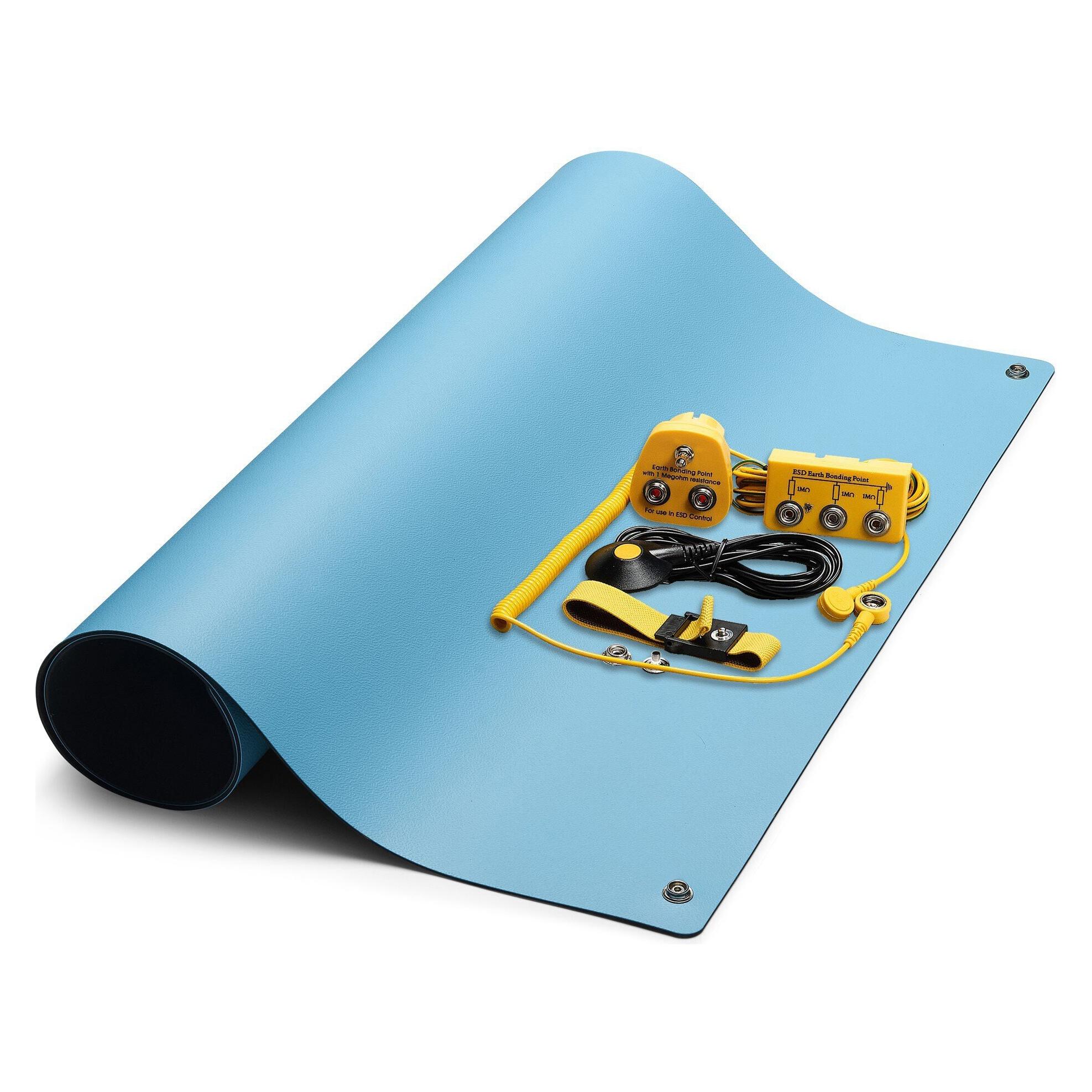 Safeguard ESD-Tischmatten Set M ProPlus, blau, 900 x 600 mm, 6-teilig, inkl. Erdungspunkt (Statikschutz) (SG-TMS-BL-GL-M PROPLUS 2DK-600X900X2)