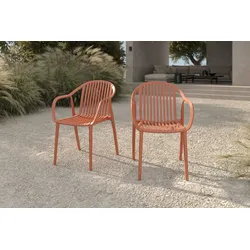 VILLANA Pico Curve Stapelsessel 2er-Set, ziegelrot, Kunststoff, 56,5 x 59,5 x 83 cm, stapelbar, UV-beständig