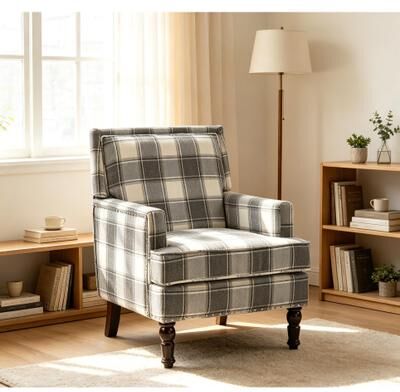 "GDFStudio - 27.17"" Vintage Printed Cotton Linen Accent Chair, Solid Rubberwood Frame Armchair with Nailhead Trim"