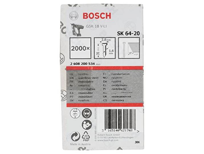 Bosch 2000x Clou de finition PRO FN16-20\, 20° 1\,6/16 g Longueur 38 mm