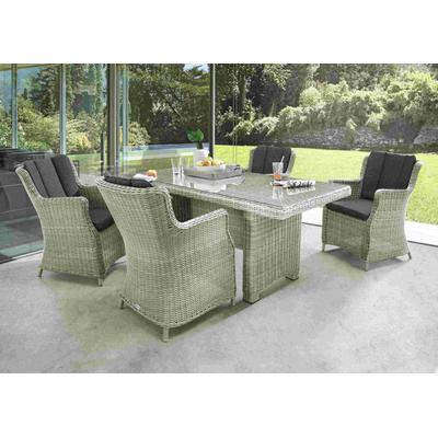 Garten-Essgruppe DESTINY "LUNA 4 Se + Tisch 200x100x75cm, vintage weiß", weiß (vintage weiß), Aluminium, Geflecht Rattan, Polyrattan, Sitzmöbel-Sets, Aluminium, Polyrattan