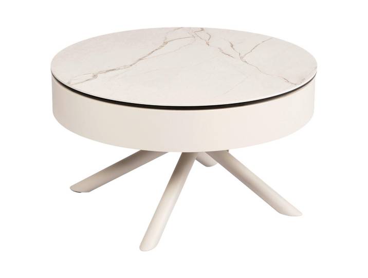 Novel Couchtisch, Beige, Metall, Glas, Keramik, Marmoroptik, rund, Rundrohr, 73.5x42x73.5 cm, Stauraum, Wohnzimmer, Wohnzimmertische, Couchtische, Couchtische Marmoroptik