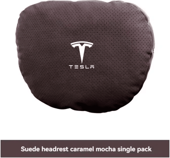 Uplift Curations TeslaDrive Plush Car Neck Pillow Universal Headrest Support Cushion For Model 3 Y S X Interior Accessories brown