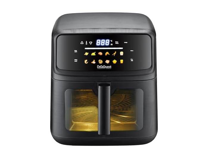 DIGIQUEST Dorotea10 – Luftfritteuse, 10 l, mit doppeltem Widerstand, 2.100 W, 12 automatische Programme, Keep Warm-Funktion, verzögerte Einschaltung bis zu 12 Stunden, Touch-Display und transparentes