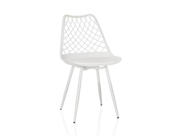 hjh LIVING Schalenstuhl mit Kissen, wetterfest BEGIO S Kunststoff Schale, Eisenbeine, In- und Outdoor Stuhl für Garten, Terrasse oder Esszimmer, Weiß