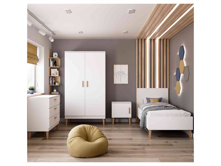 Chambre complète lit enfant 80x180, commode et armoire Kocot Kids Kubi - Blanc