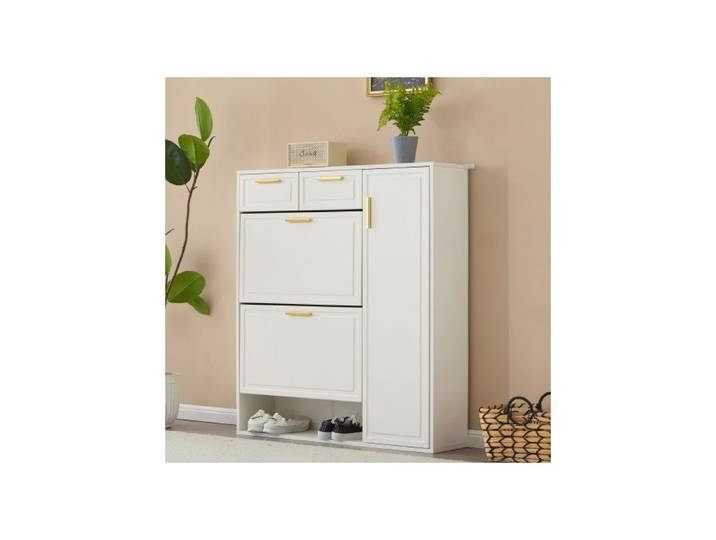 Meuble à chaussures - MUVOE - Moderne - Blanc - 2 tiroirs - 10 paires de chaussures