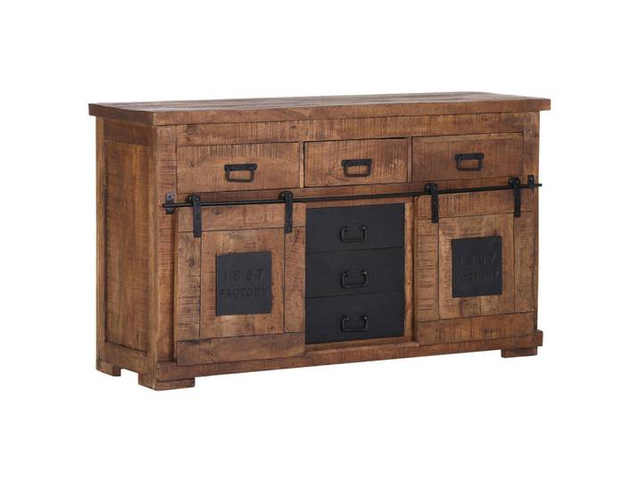 Landscape Sideboard, Natur, Holz, Metall, Mangoholz, massiv, 2 Fächer, 6 Schublade(n) Schubladen, 145x85x45 cm, stehend, Holzmöbel, Kleinmöbel Holz, Holzkommoden, Sideboards Holz