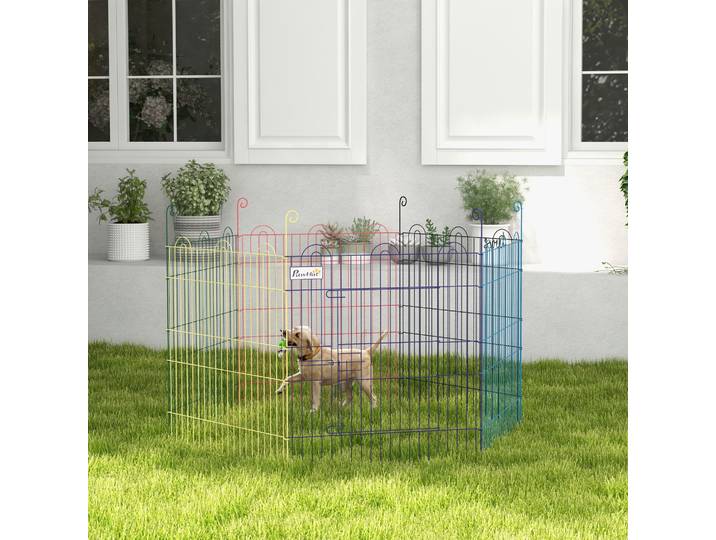 PawHut Enclos Métal Pliant Chiens Lapins 6 Panneaux