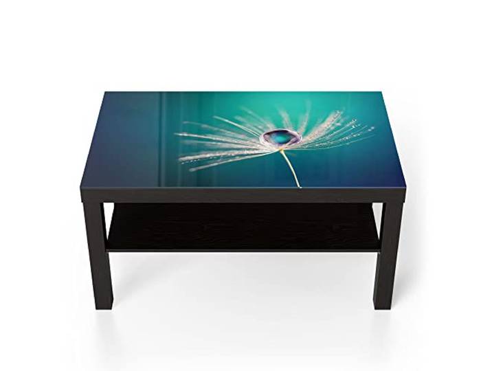 DEQORI Glastisch schwarz groß 90x50 cm Motiv Inszenierte Wasserperle ausgefallener Beistelltisch aus Glas Hochglanz Couchtisch fürs Wohnzimmer moderner Couch Tisch mit Design