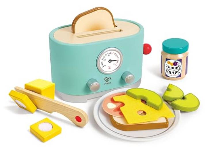 Hape Pop-up-Toaster-Set Kling - Timer & Zubehör, realistisches Spielen, Küchenspielzeug für Kinder, realistischer Spielzeug Toaster mit Pop-up Funktion, Rollenspiel & Lernspielzeug, ab 24 Monaten