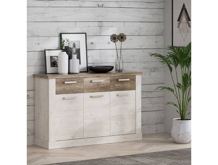 Commode 141cm Blanc/Beige/Marron