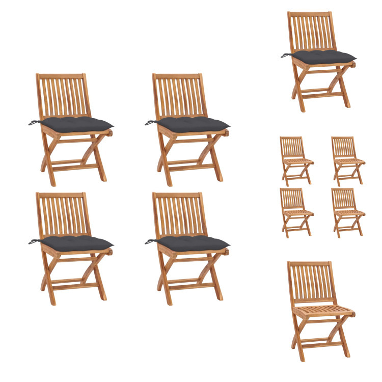 vidaXL Klappbare Gartenstühle mit Kissen 4 Stk. Massivholz Teak - Gartenstühle