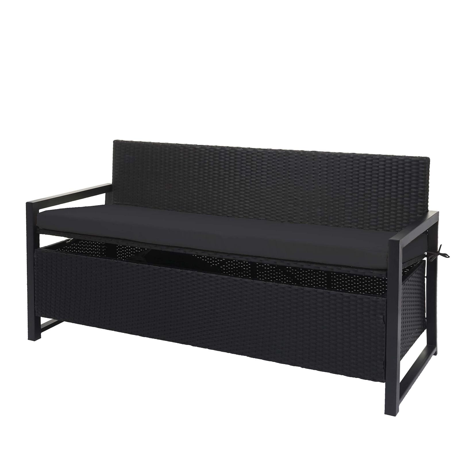 Poly-Rattan 3er Sitzbank MCW-F39, Gartenbank Truhenbank, Staufach Aufbewahrung 164cm ~ anthrazit, Kissen schwarz