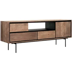 TV-Board Metropole aus Teakholz, Industrial Design, naturfarben, 155 cm breit, Metallgestell