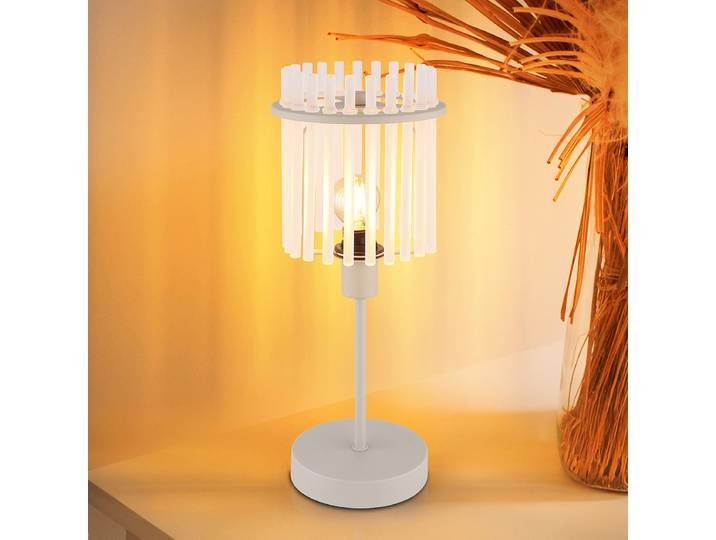 Lampe à poser Gorley Ø 15cm Blanc/Beige Matériau : Verre, Métal Surface en métal : Laqué Type de métal : Fer Type de verre : Verre satiné E14