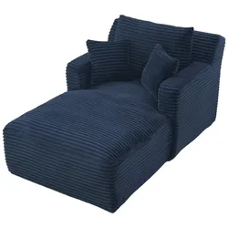 MODFU Chaiselongue aus Cord, Blau, als Relaxsessel und Schlafsofa