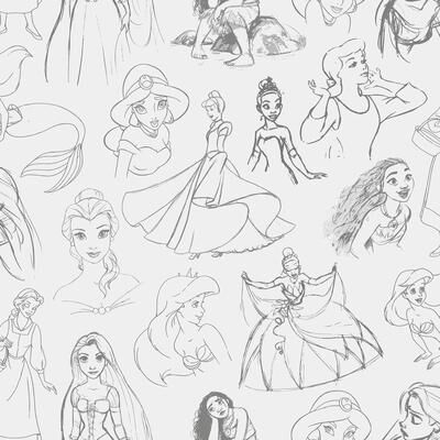 RoomMates Disney Princess Sketches Charcoal Peel and Stick Wallpaper