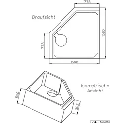 Neuesbad Wannenträger für Galatea SUN S 210 150x150 Fünfeck, mit Ablage Fünfeck SW13169A