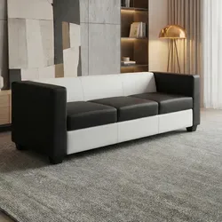 3er Sofa Couch Loungesofa Lille, Leder/Kunstleder schwarz/weiß