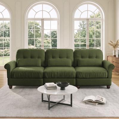 Unbranded "98"" Chenille 3-Seater Modular Sofa, Rolled Arms and Tufted Back Couch with Lumbar Pillows"