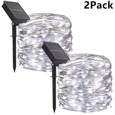 Uplift Treasures LED Solar String Lights Outdoor Garden white (2 Pcs) 5 M 50 Led