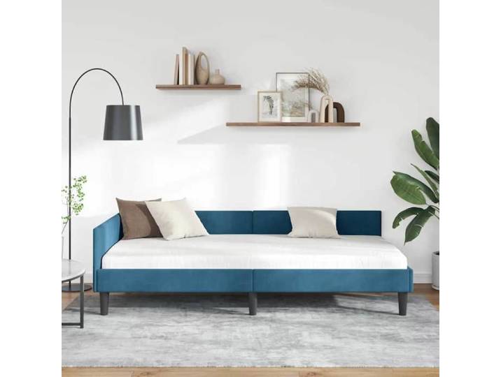 BEAU Cadre de lit d'angle - SARAZYJ - Design en L - Lit de repos - Lit de jour - Bleu 100cm x 200cm VeloursetContreplaqu