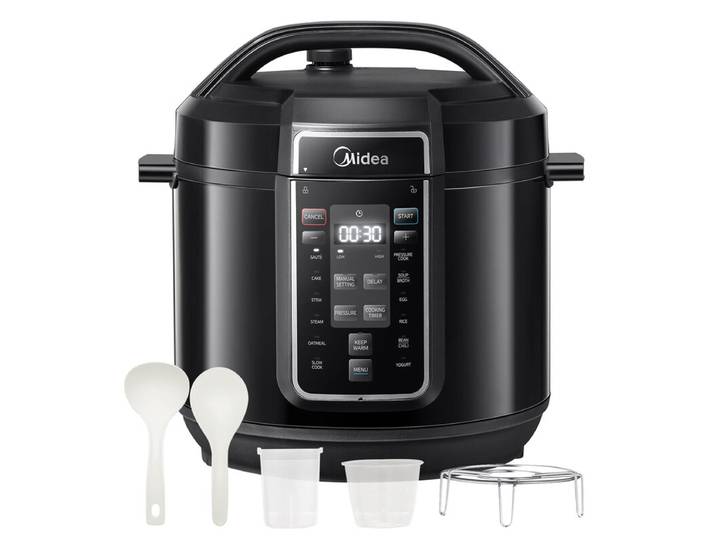 Midea Autocuiseur électrique 9 en 1, 8 L, 1200 W, 12 menus préréglés, Multicuiseur instantané en acier inoxydable avec cuve antiadhésive, Cuiseur à riz, Yaourtière, Mijoteuse, Sauté, Cuisson vapeur, Noir