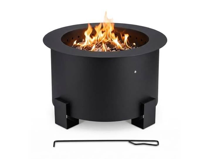 Relaxdays : brasero à fumée réduite\, Acier\, H x Ø 34 x 56 cm\, Noir double paroi\, avec tisonnier