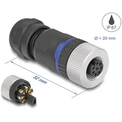 DeLOCK M12 Steckverbinder A-kodiert 8 Pin Buchse zur Montage mit Schraubanschluss