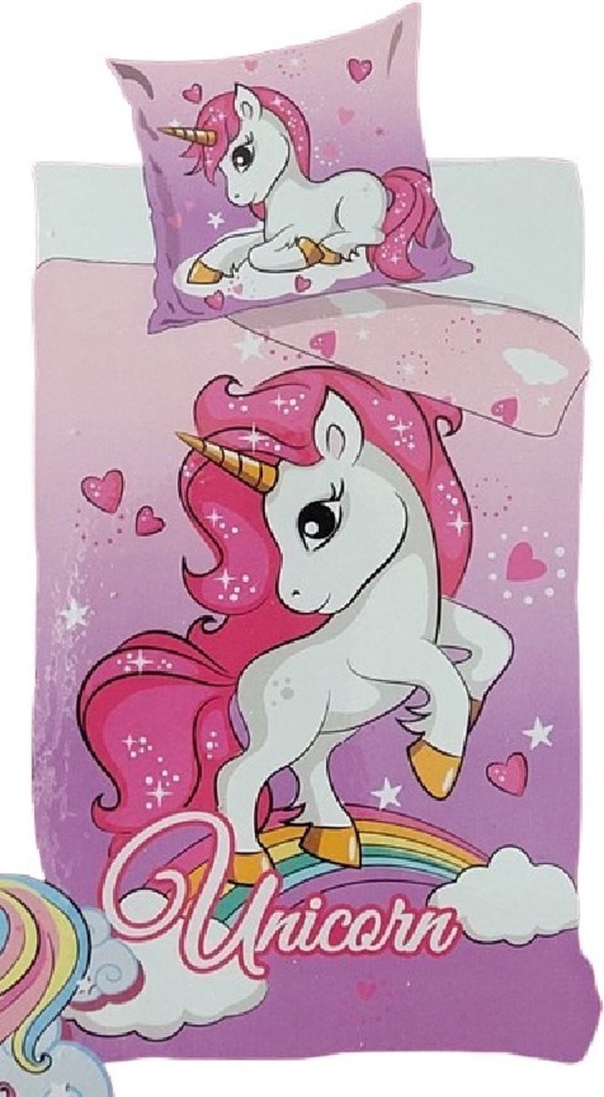 Decoware Dekbedovertrek Unicorn Rainbow Roze Microvezel Eenpersoons 140x200 cm
