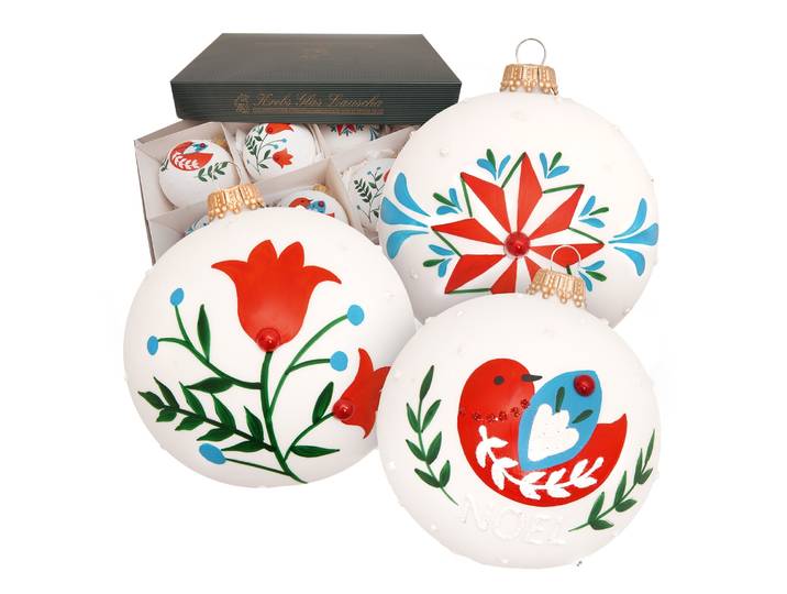 Weihnachtsbaumkugel KREBS GLAS LAUSCHA Weihnachtskugel Folk Christmas weiß 8cm , weiß, B:8cm H:8cm T:8cm Ø:8cm, Glas, Weihnachtsbaumkugeln, Weihnachtsbaumkugel, Dekoriert mit Liebe zum Detail