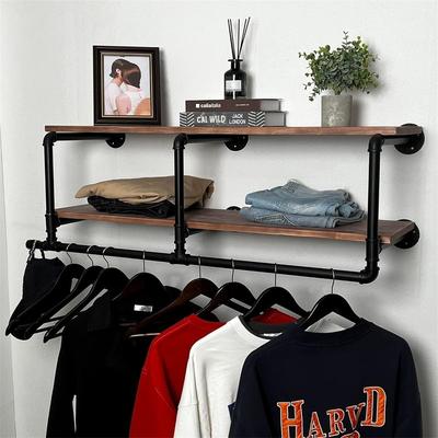 No 60In Industrial Pipe Clothing Rack with Top Shelf