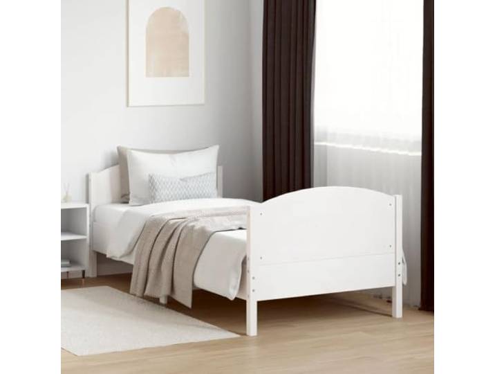 Xolmizyn Massivholzbett 100x200 cm Kiefernholz Weiß Einzelbett Holzbett mit Lattenrost und Kopfteil