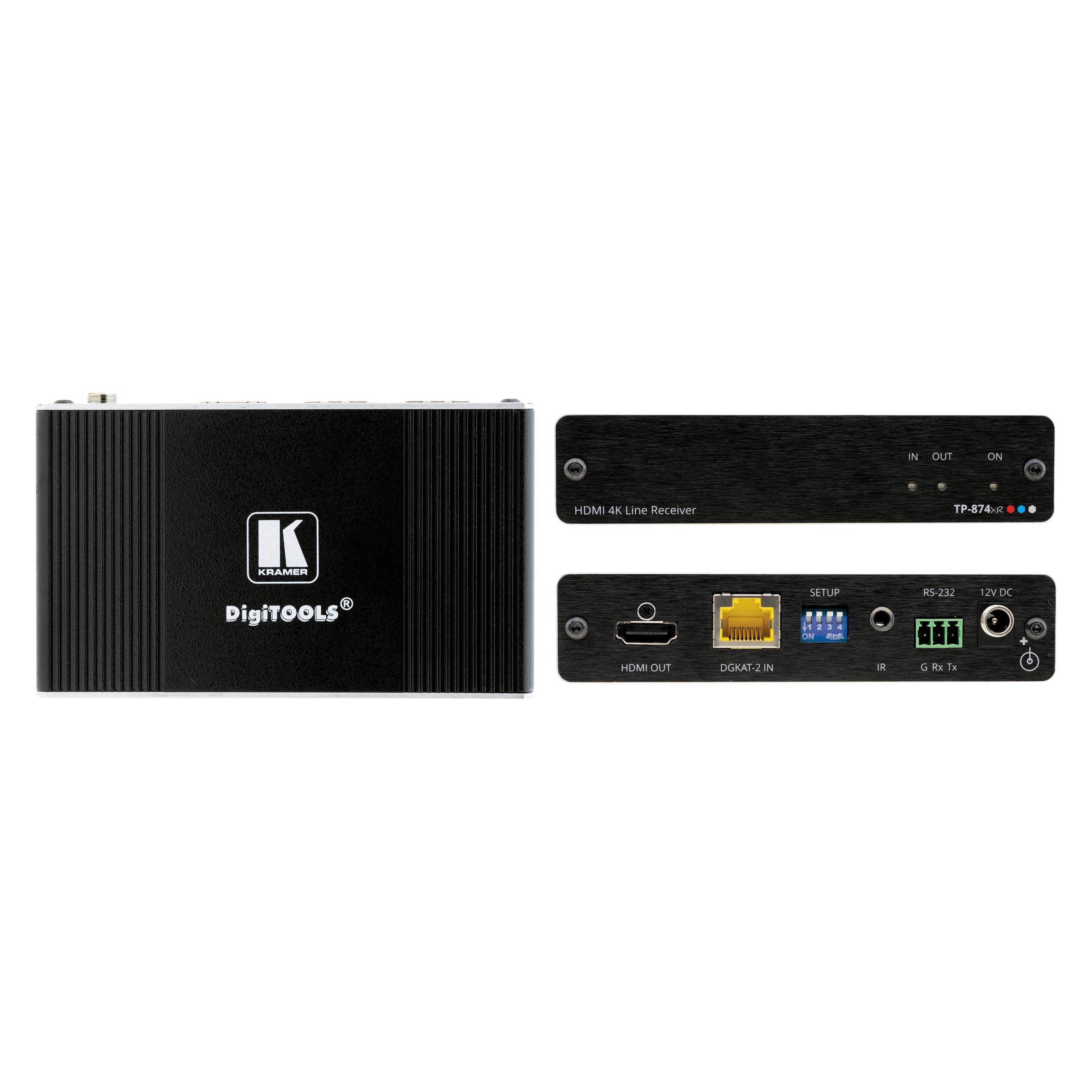 Kramer ELECTRONICS TP-874XR - 4K60 4:4:4 HDR HDMI Compact Bidirectional-PoC Receiver with RS-232 & (0.07 m) (50-80524090)