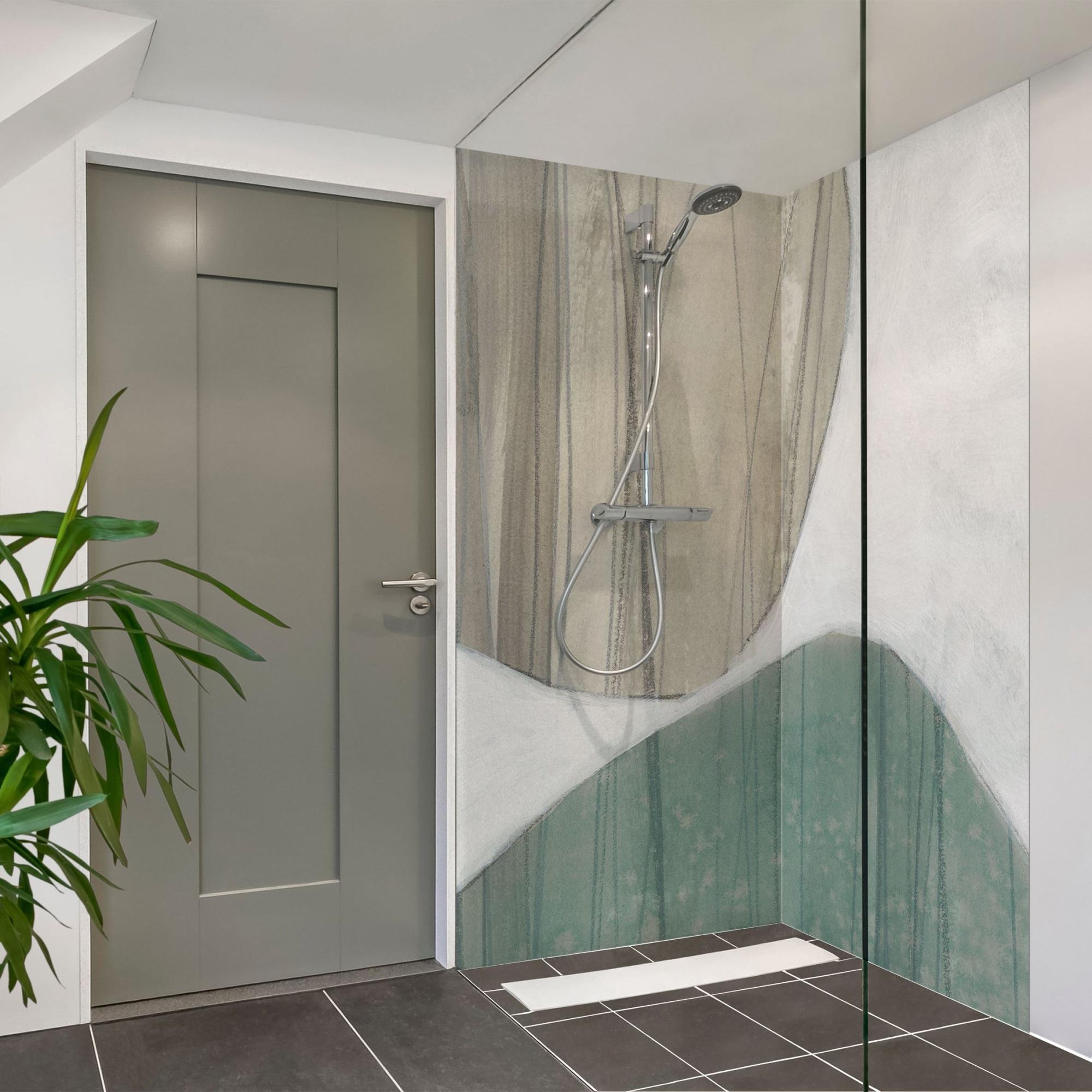 Duschrückwand originell selbstklebend - 0.61 mm Wandpaneel wasserfest Design grün Abstrakt Badrückwand fugenlos Premium matt 110x210 cm
