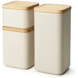 Continenta Keramik Vorratsdose sand mit Holzdeckel, Vorratsbehälter, Beige