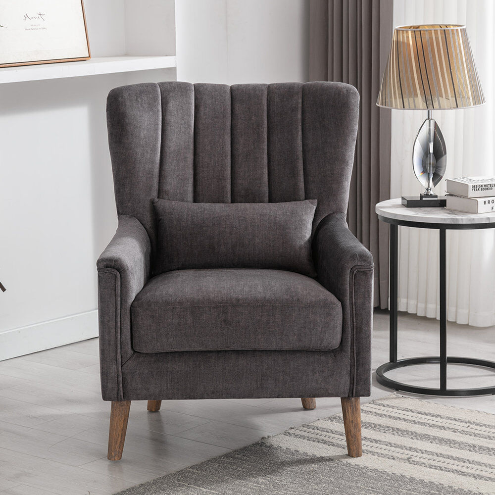 Etta Avenue Colvin Velvet Wingback Chair Graphite Gray Velvet 103cm H X 76cm W X 85cm D
