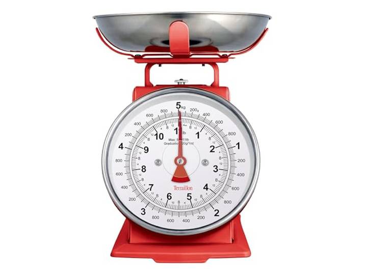 TERRAILLON Balance de cuisine mécanique\, Vintage\, Bol 1L inclus TRAD 500 Balance cuisine Vintage avec Grand écran\, Grand bol 1L\, pesée jusqu'à 5 Kg\, Tare manuelle et précision 20g\, Finition Inox