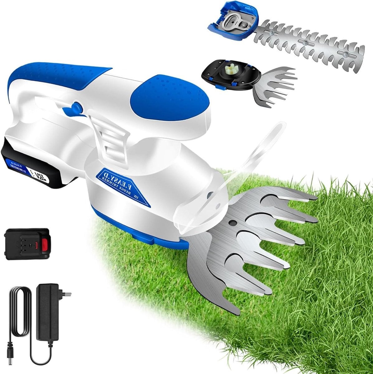 2-in-1 Accu heggenschaar en grasschaar 12V met accu en oplader, wit