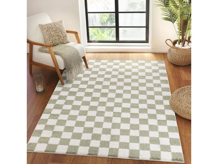 LIVABLISS Tapis à Carreaux Lavable IZALINE 200x275cm Vert